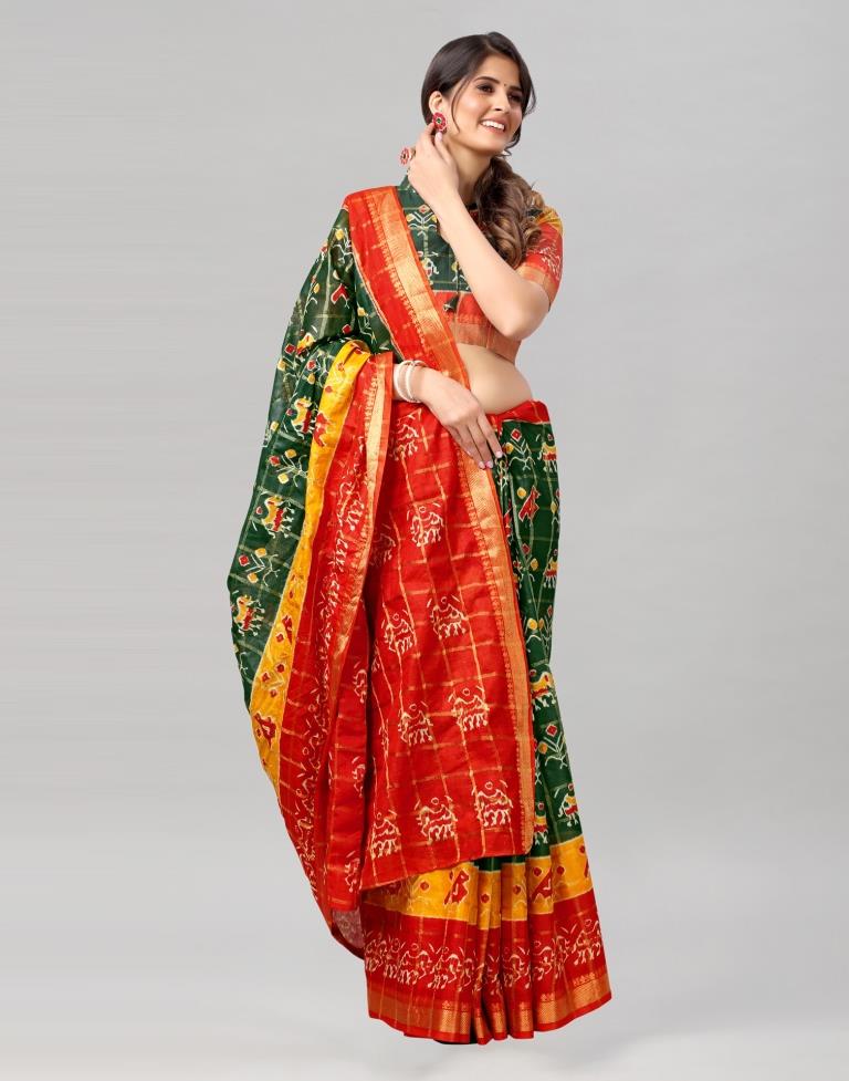 Green Coloured Patola Printed Saree | Sudathi