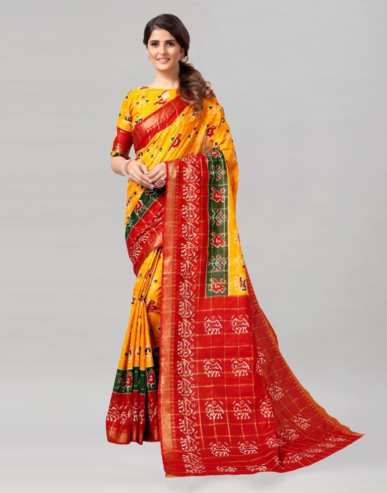 Yellow Coloured Cotton Printed Saree | Sudathi