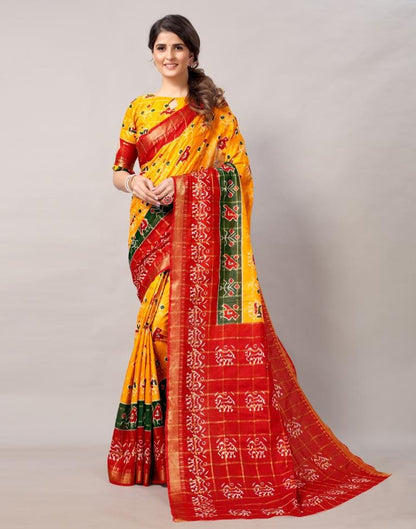 Yellow Coloured Cotton Printed Saree | Sudathi