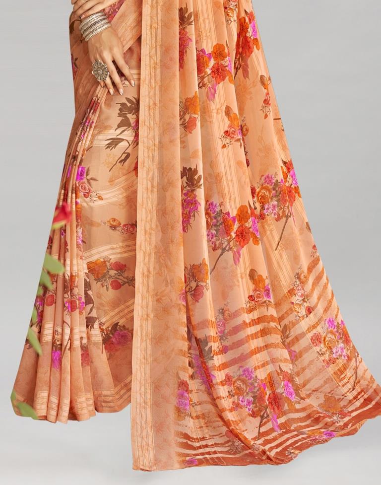 Peach Coloured Georgette Floral Printed Saree | Sudathi