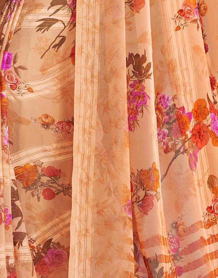 Peach Coloured Georgette Floral Printed Saree | Sudathi