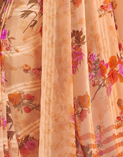 Peach Coloured Georgette Floral Printed Saree | Sudathi