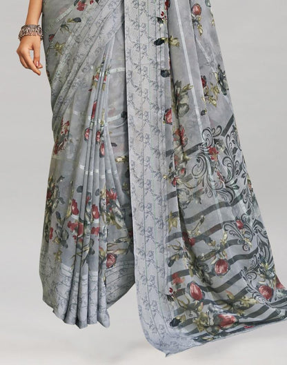 Grey Coloured Georgette Floral Printed Saree | Sudathi