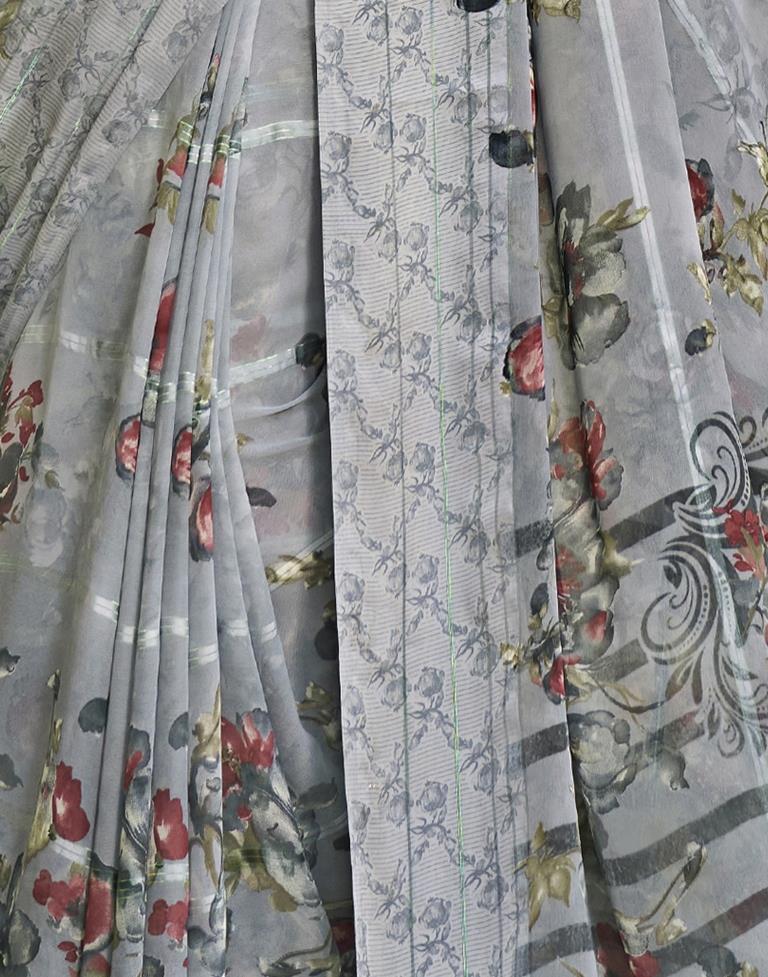 Grey Coloured Georgette Floral Printed Saree | Sudathi