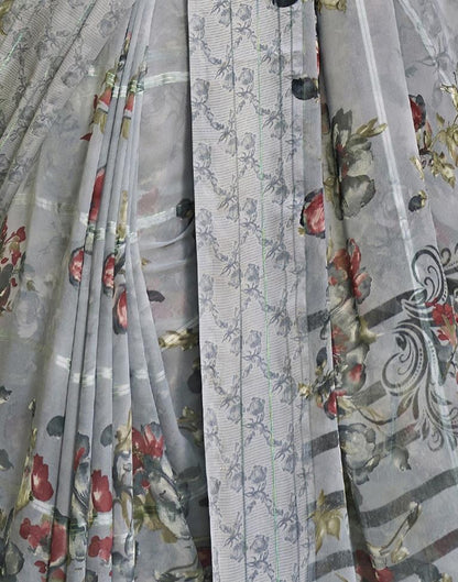 Grey Coloured Georgette Floral Printed Saree | Sudathi