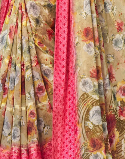 Beige Coloured Georgette Floral Printed Saree | Sudathi