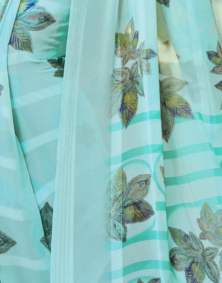 Sky Blue Coloured Georgette Floral Printed Saree | Sudathi