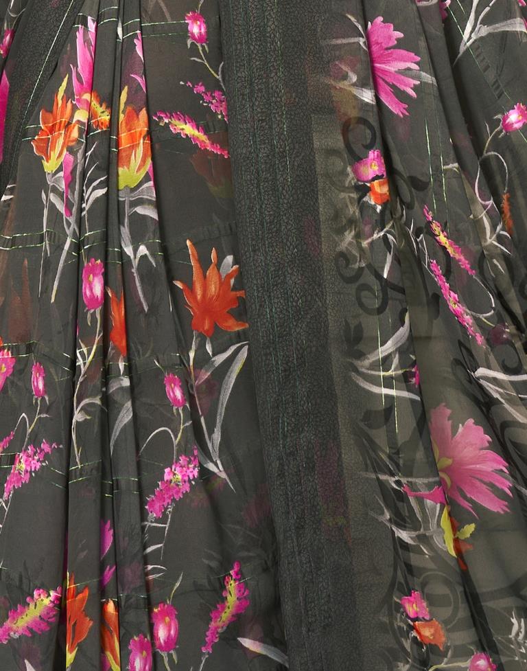Shadow Grey Coloured Georgette Floral Printed Saree | Sudathi