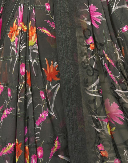 Shadow Grey Coloured Georgette Floral Printed Saree | Sudathi