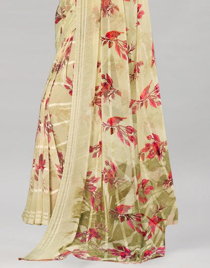 Cream Coloured Georgette Floral Printed Saree | Sudathi