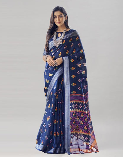 Navy Blue Coloured Poly Cotton Printed Saree | Sudathi
