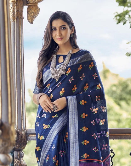 Navy Blue Coloured Poly Cotton Printed Saree | Sudathi