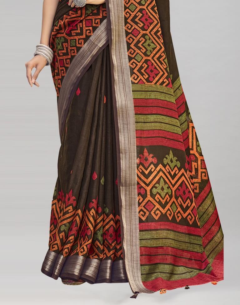 Brown Coloured Poly Cotton Printed Saree | Sudathi