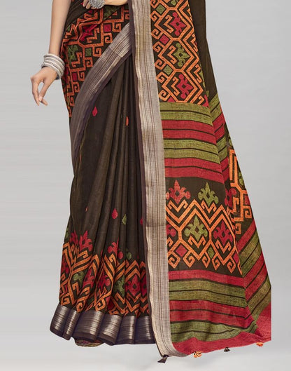 Brown Coloured Poly Cotton Printed Saree | Sudathi