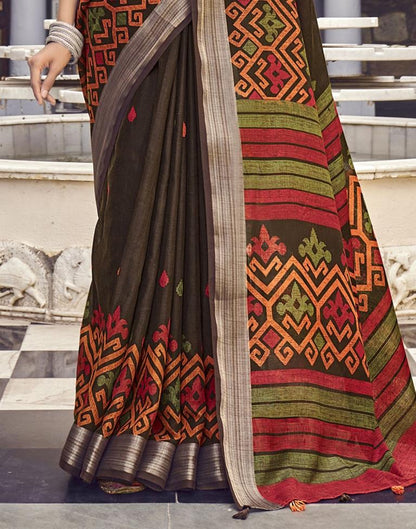 Brown Coloured Poly Cotton Printed Saree | Sudathi