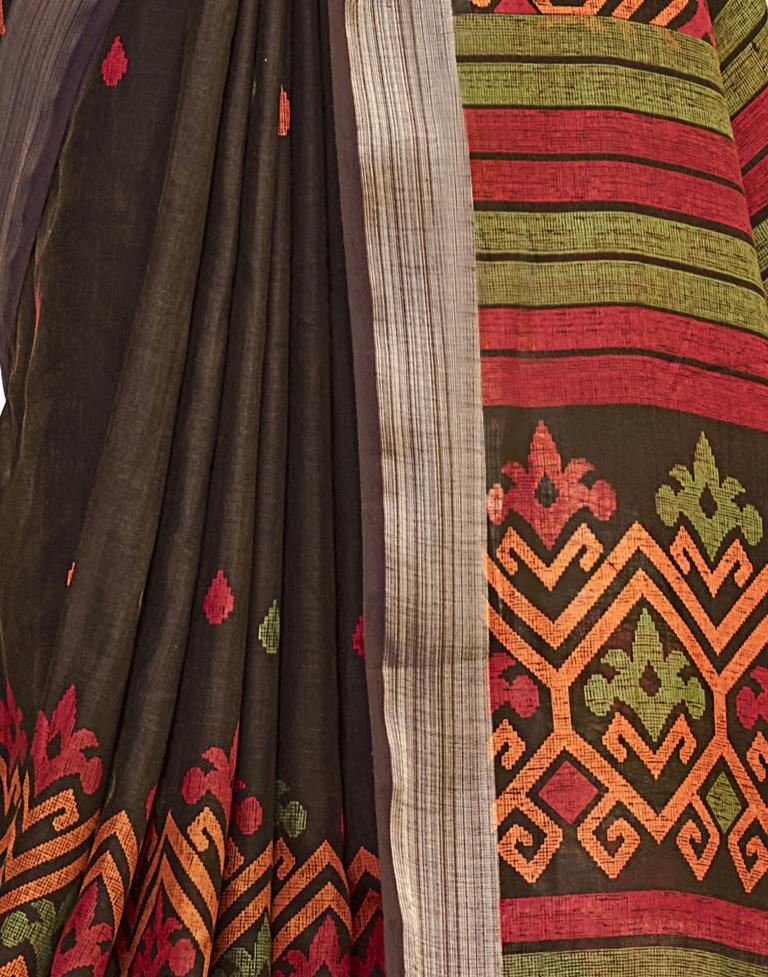 Brown Coloured Poly Cotton Printed Saree | Sudathi