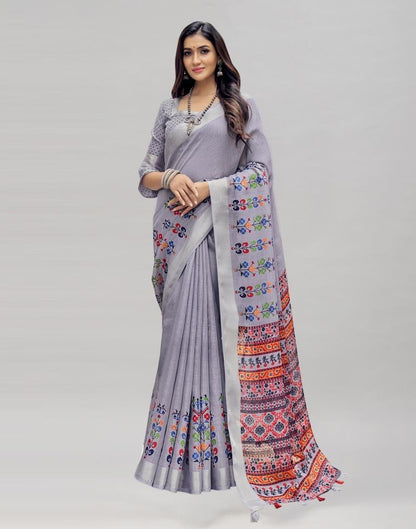 Lavender Coloured Poly Cotton Printed Saree | Sudathi