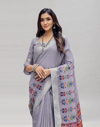 Lavender Coloured Poly Cotton Printed Saree | Sudathi