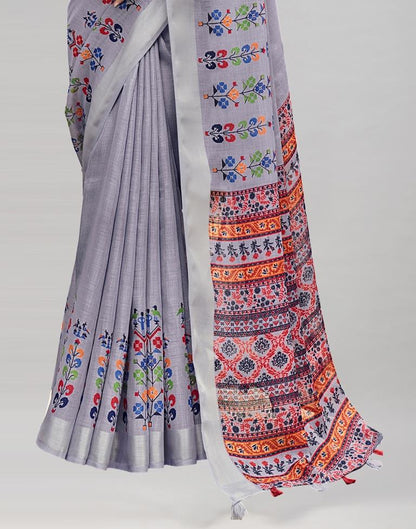 Lavender Coloured Poly Cotton Printed Saree | Sudathi