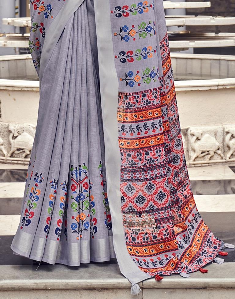 Lavender Coloured Poly Cotton Printed Saree | Sudathi