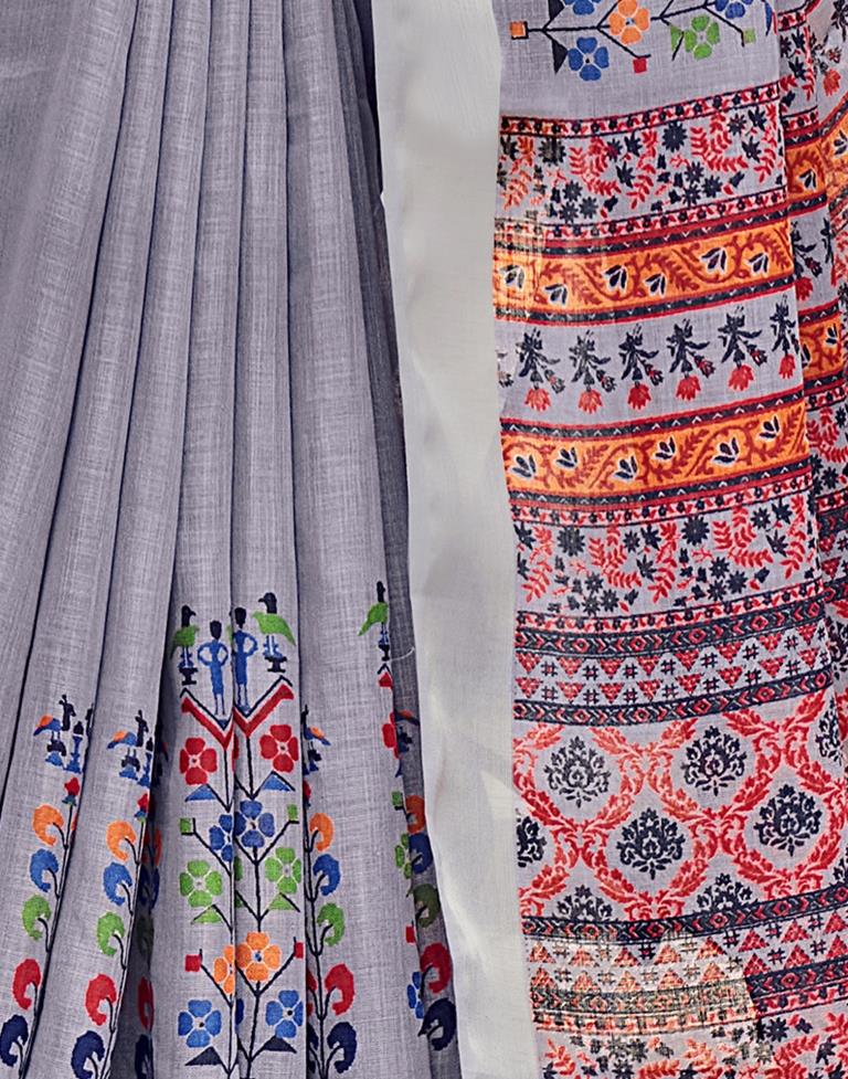 Lavender Coloured Poly Cotton Printed Saree | Sudathi