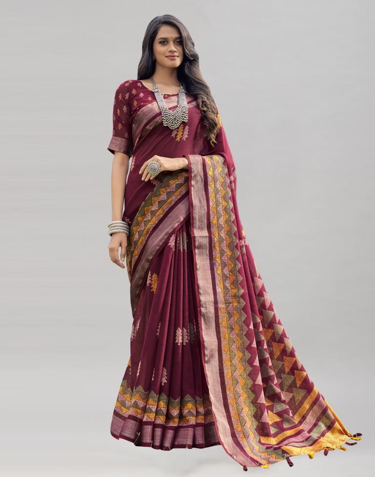 Maroon Coloured Poly Cotton Printed Saree | Sudathi