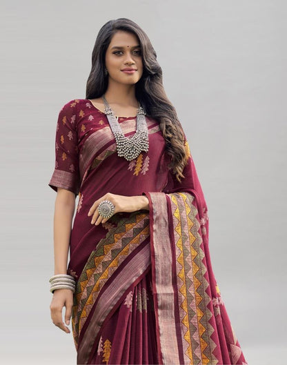 Maroon Coloured Poly Cotton Printed Saree | Sudathi