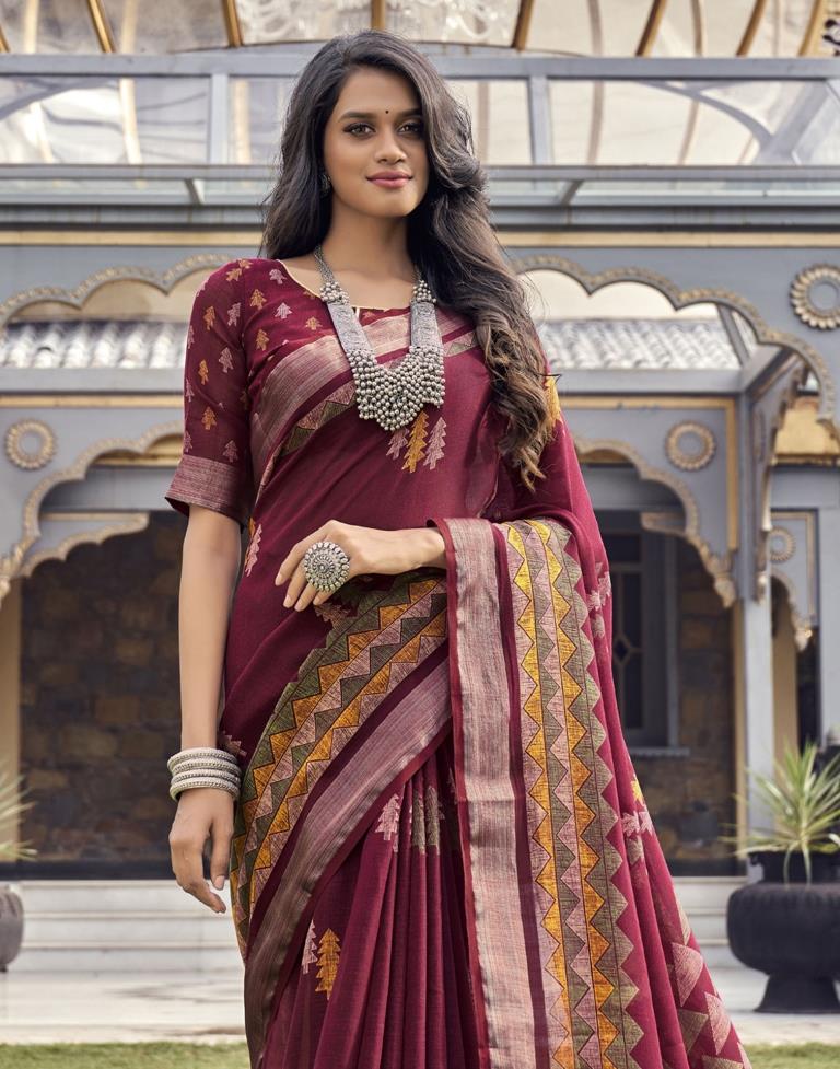 Maroon Coloured Poly Cotton Printed Saree | Sudathi