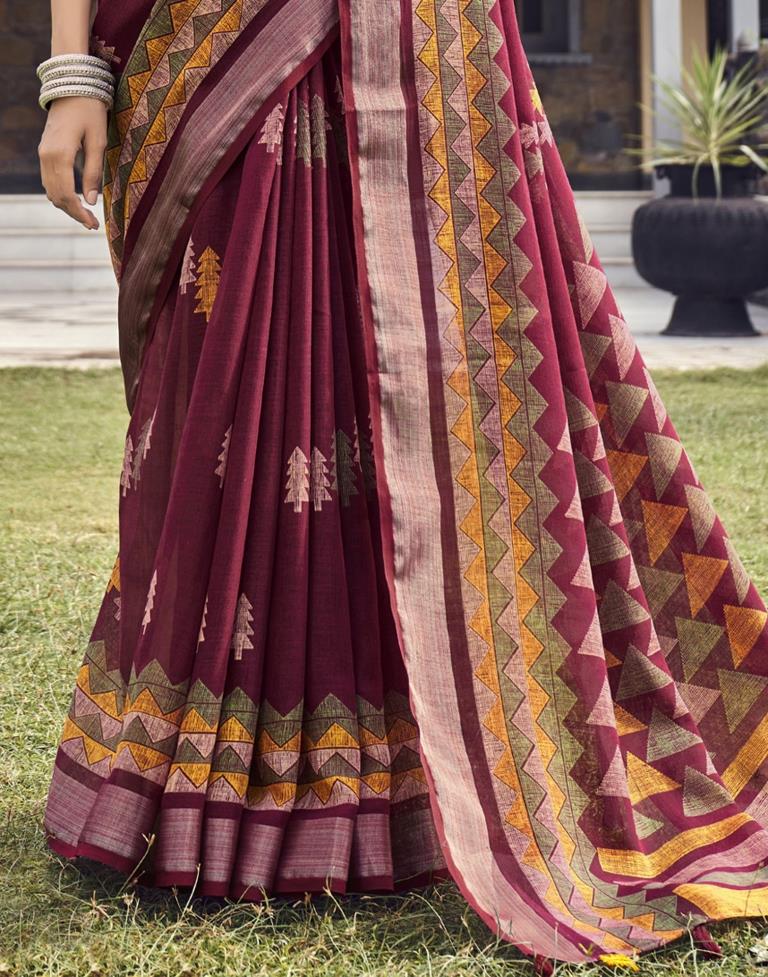 Maroon Coloured Poly Cotton Printed Saree | Sudathi
