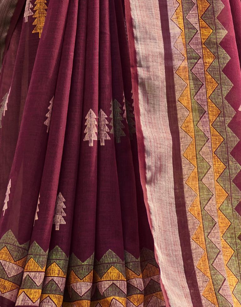 Maroon Coloured Poly Cotton Printed Saree | Sudathi