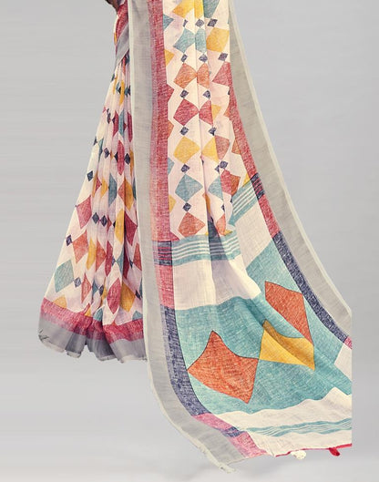 White Coloured Poly Cotton Printed Saree | Sudathi