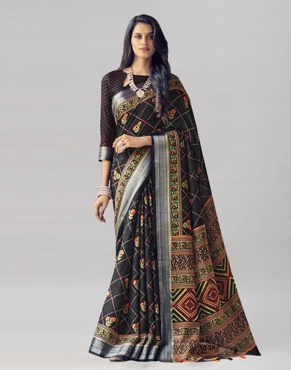 Black Coloured Poly Cotton Printed Saree | Sudathi