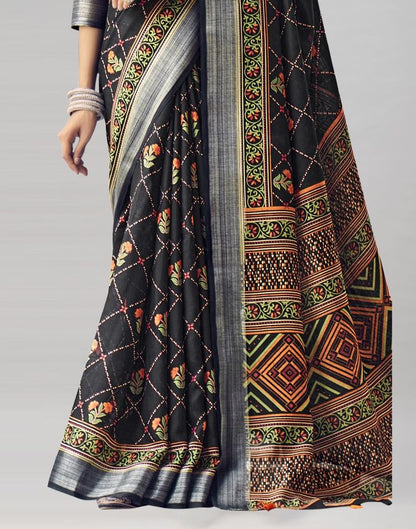 Black Coloured Poly Cotton Printed Saree | Sudathi