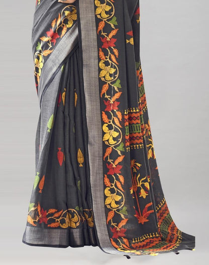 Black Coloured Poly Cotton Printed Saree | Sudathi