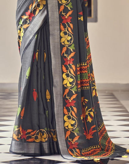 Black Coloured Poly Cotton Printed Saree | Sudathi