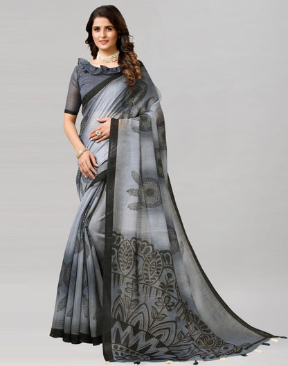 Steel Grey Coloured Poly Cotton Printed Saree | Sudathi