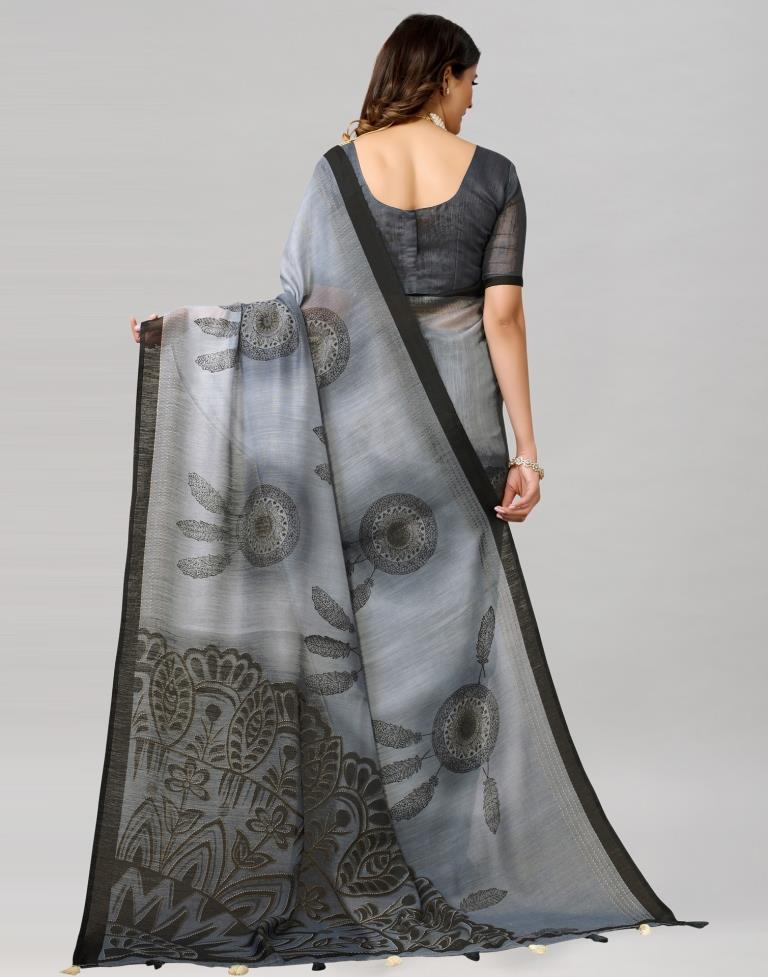 Steel Grey Coloured Poly Cotton Printed Saree | Sudathi