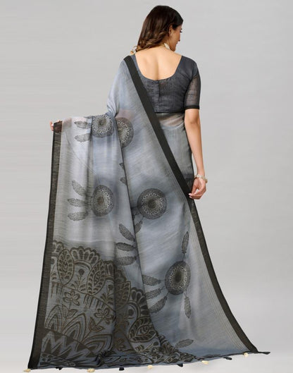 Steel Grey Coloured Poly Cotton Printed Saree | Sudathi