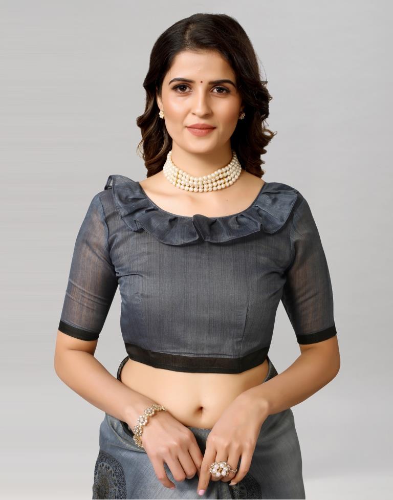 Steel Grey Coloured Poly Cotton Printed Saree | Sudathi