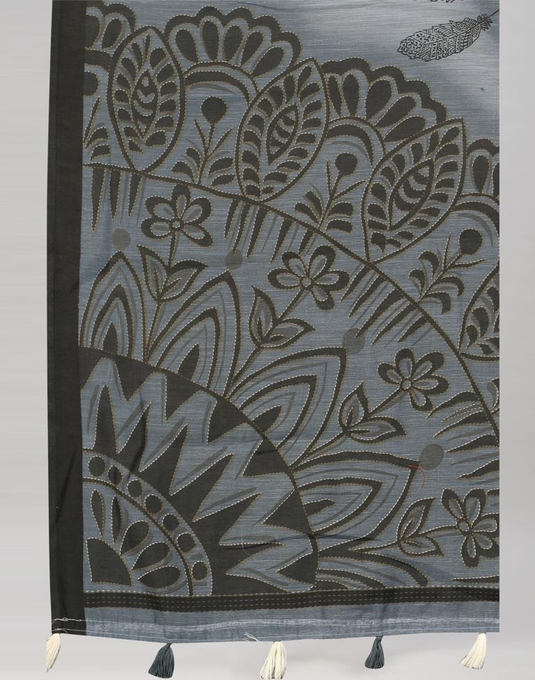 Steel Grey Coloured Poly Cotton Printed Saree | Sudathi