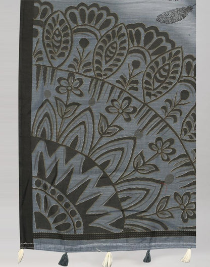 Steel Grey Coloured Poly Cotton Printed Saree | Sudathi