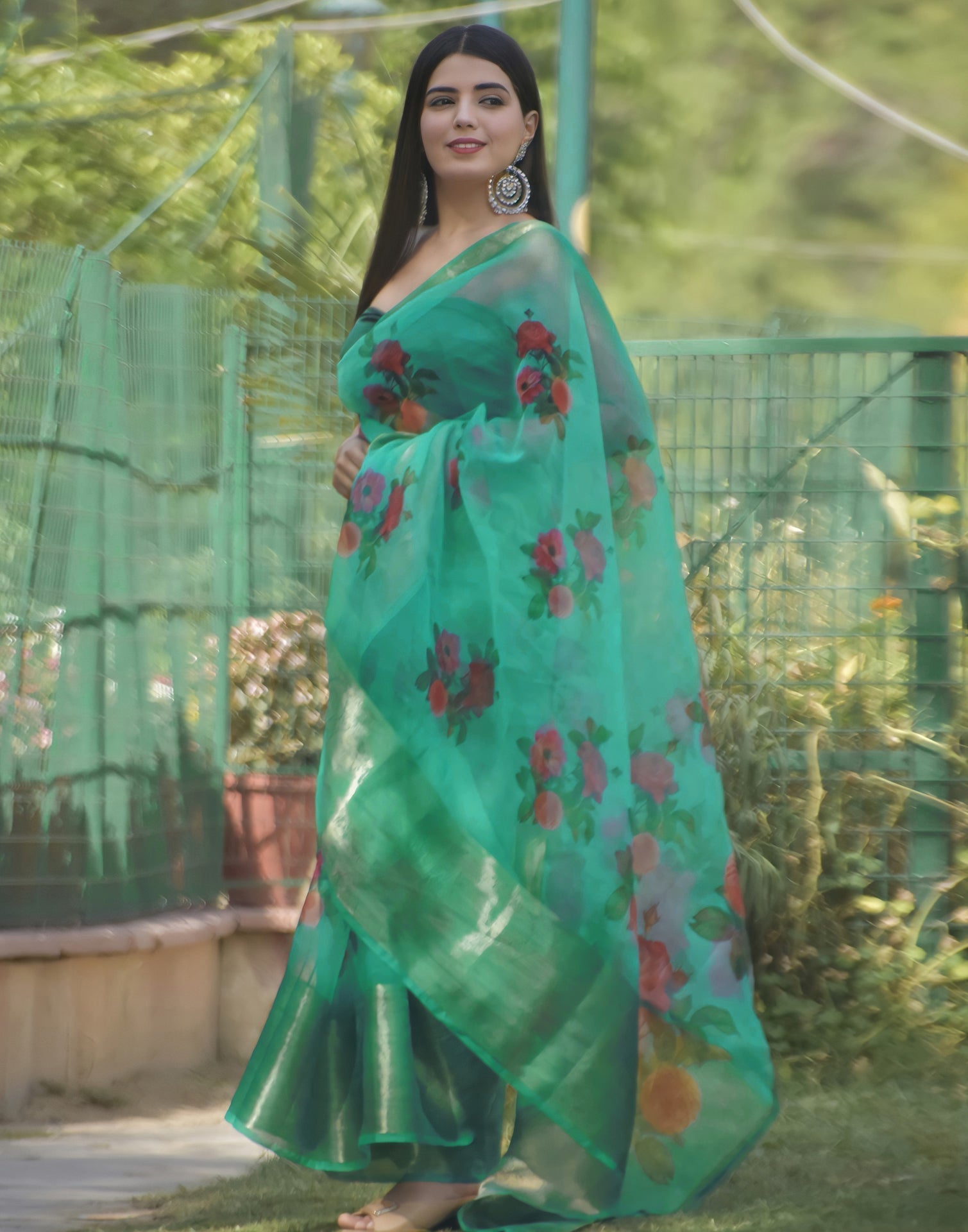 Jungle Green Organza Saree | Sudathi