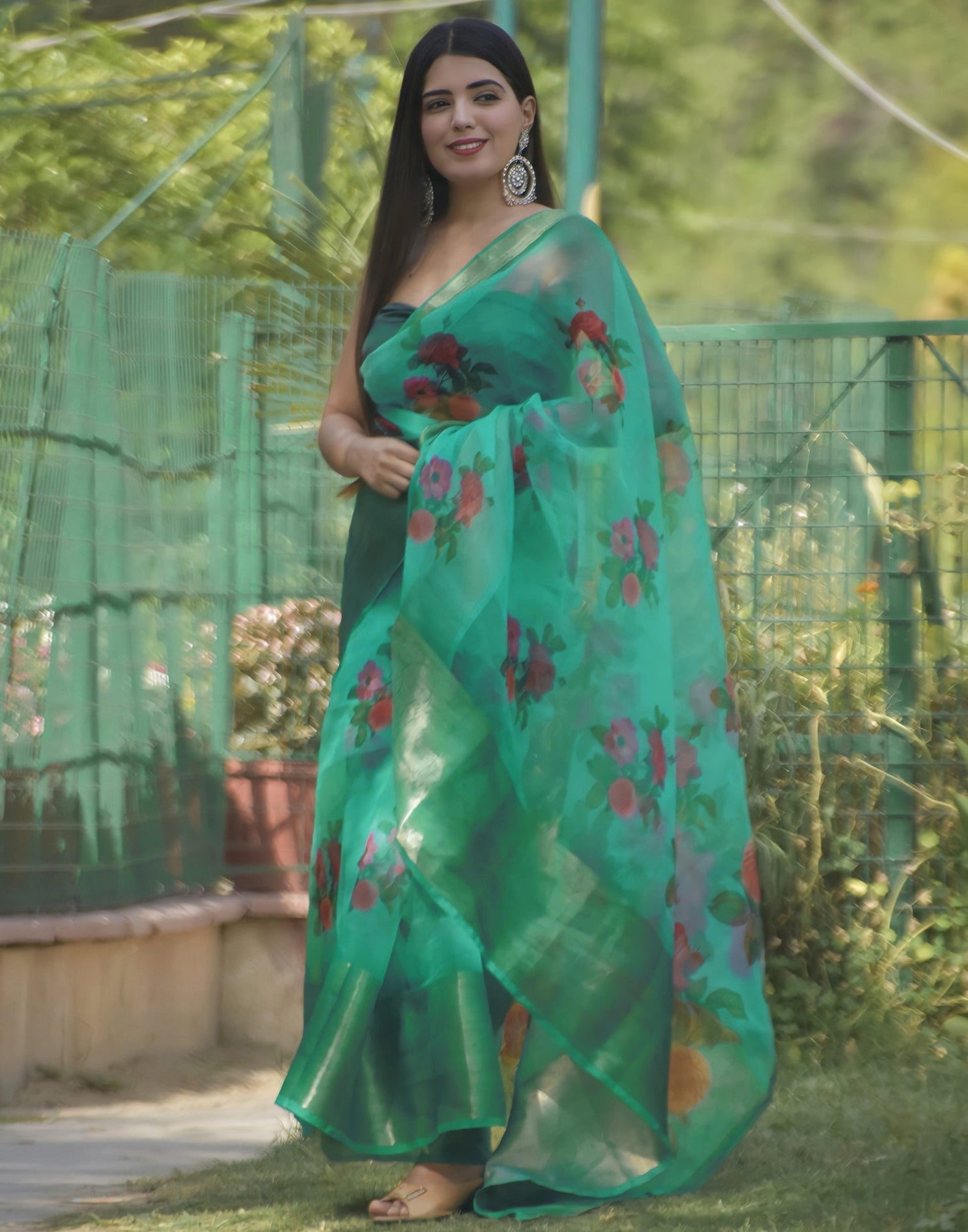 Jungle Green Organza Saree | Sudathi