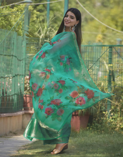 Jungle Green Organza Saree | Sudathi