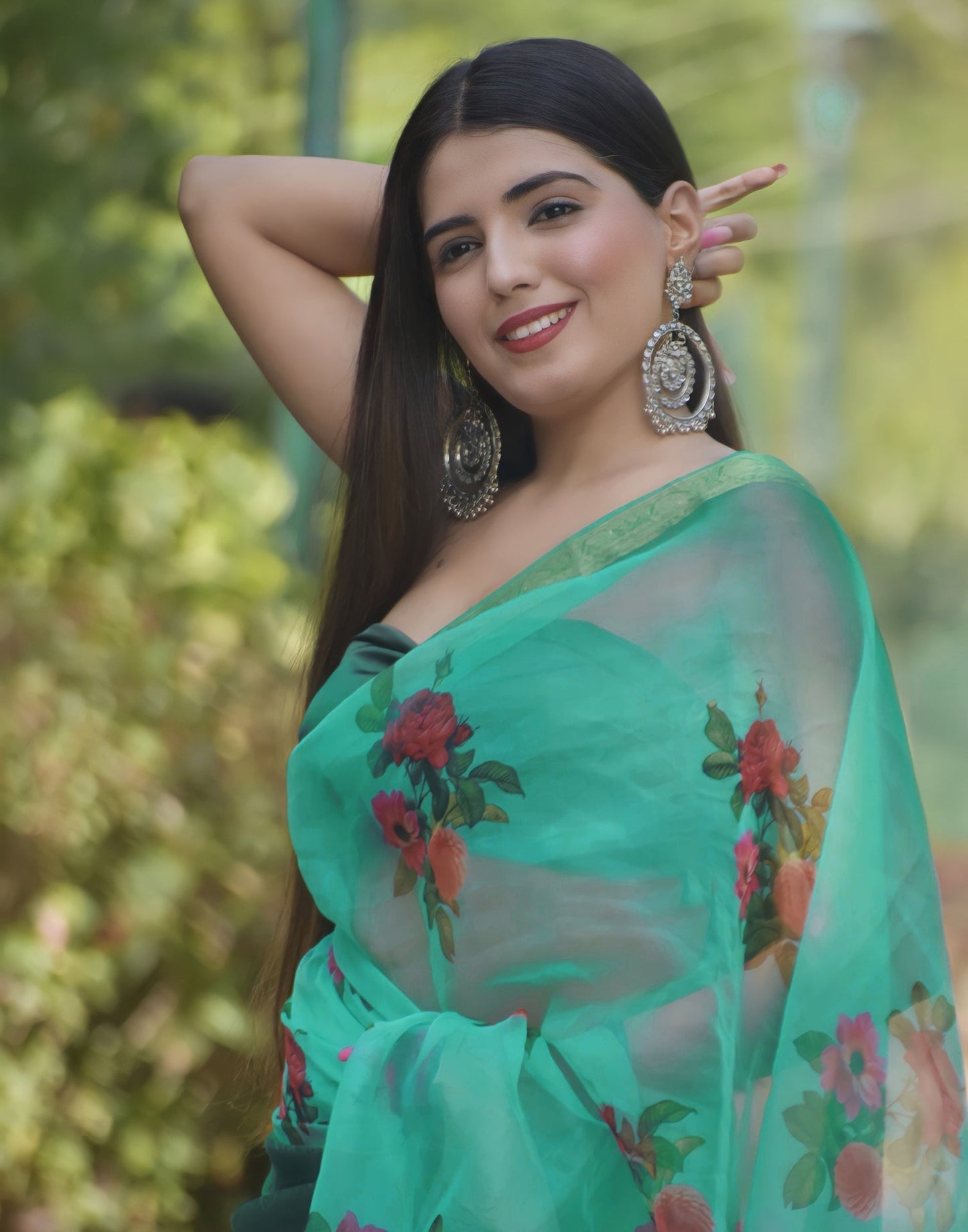 Jungle Green Organza Saree | Sudathi