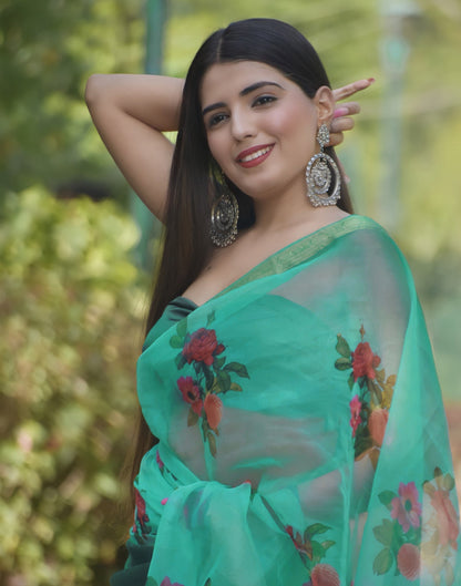 Jungle Green Organza Saree | Sudathi