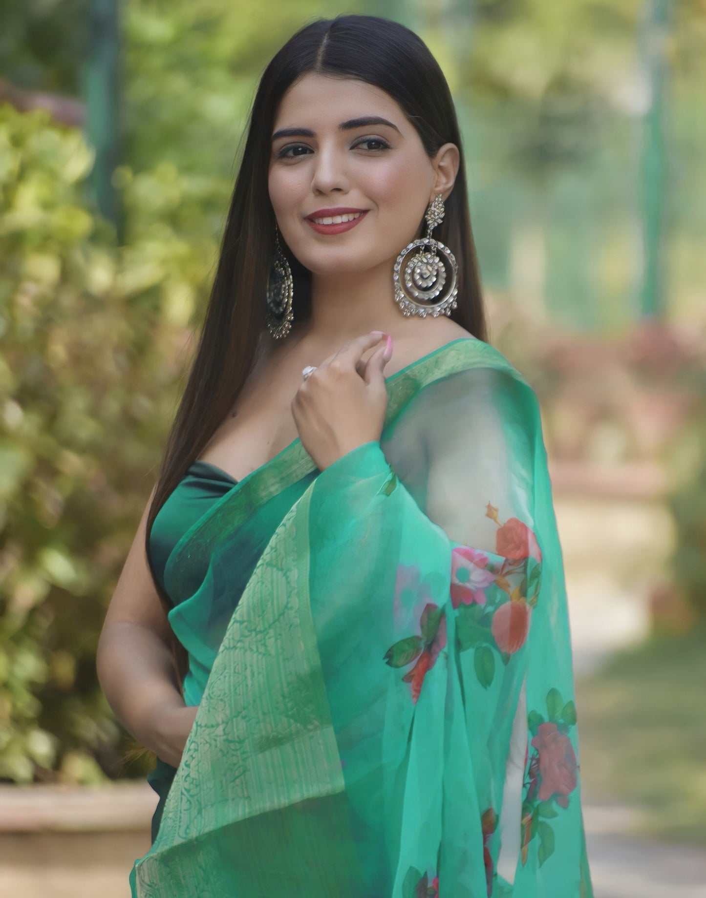Jungle Green Organza Saree | Sudathi