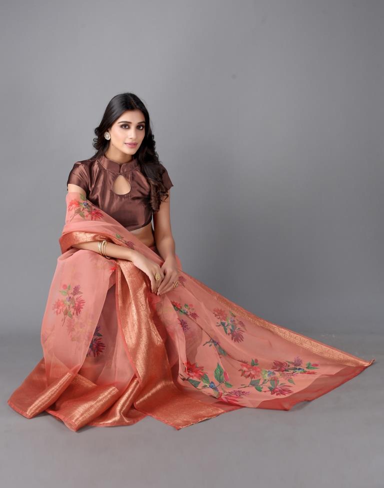 Peach Organza Saree | Sudathi