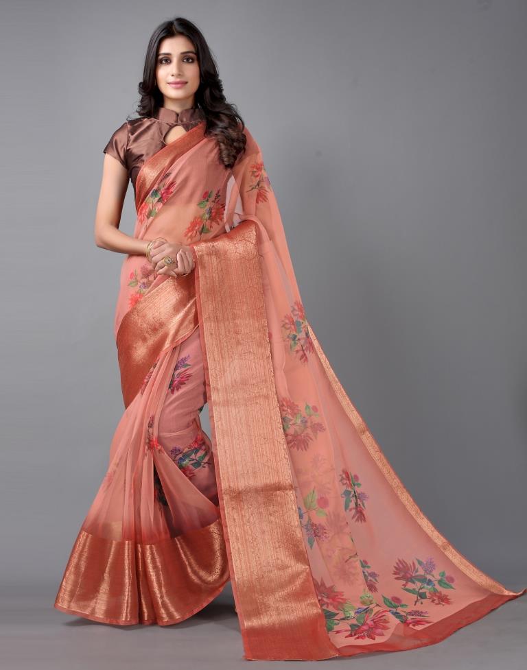 Peach Organza Saree | Sudathi