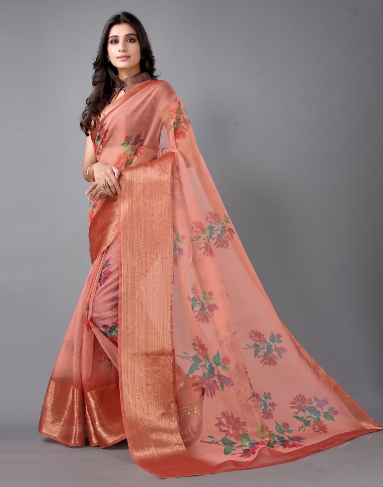 Peach Organza Saree | Sudathi
